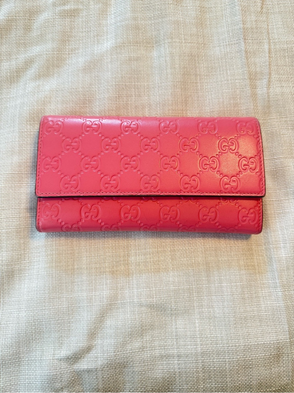 Gucci Pink Signature Embossed Leather Wallet